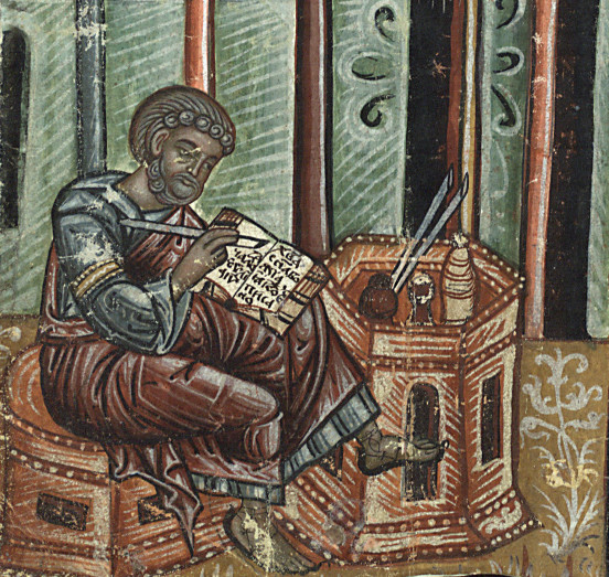 Św. Marek Ewangelista, Tetraewangeliarz ze Studennego, ok. 1550 (Biblioteka Narodowa, Rps 11815 III, fol. 84v)