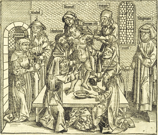 Mord rytualny Szymona z Trydentu, rycina z tzw. Kroniki norymberskiej. Hartmann Schedel, Liber chronicarum, Nürnberg : Ant. Koberger 1493.