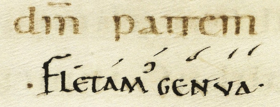 Notacja nad glosą „FLE[C]TAMUS GENUA”, p. 132.