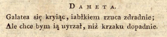 Fragment III Eklogi, przekład Józefa Lipińskiego, Warszawa 1805.