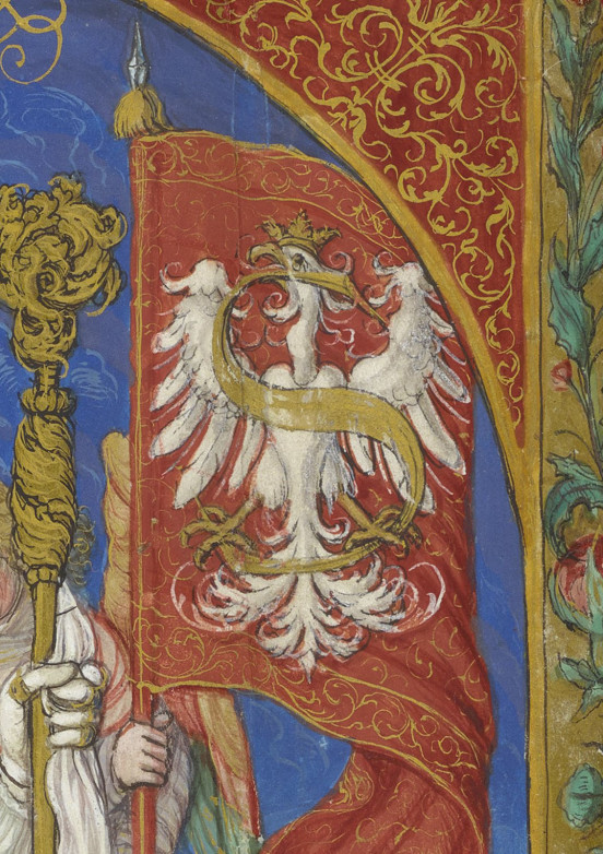 Chorągiew z białym orłem i literą „S” (od imienia Sigismundus – Zygmunt) trzymana przez anioła.
