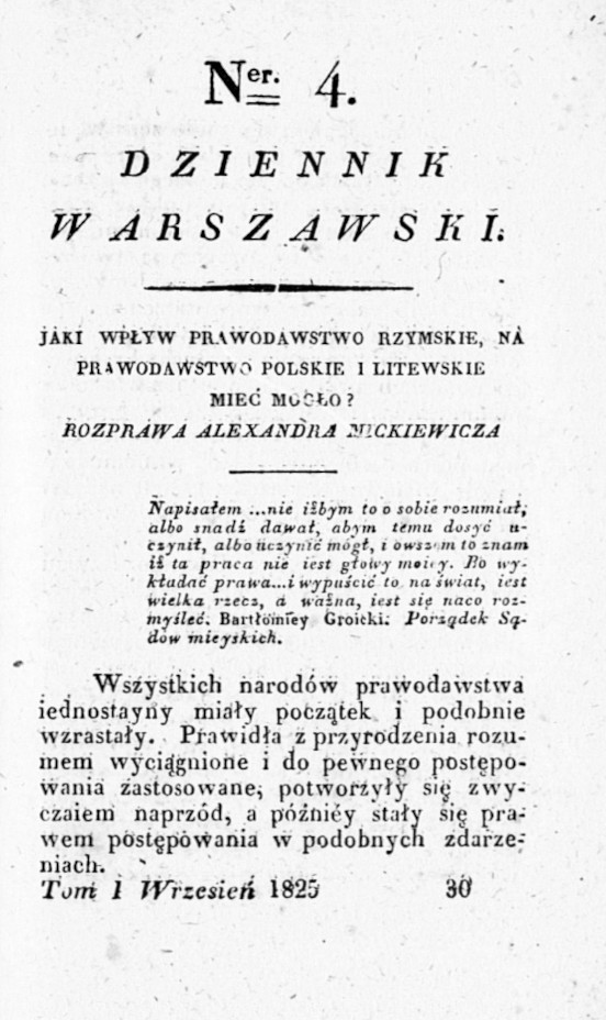 1825, T.1, nr 4 (wrzesień) Dziennik Warszawski 