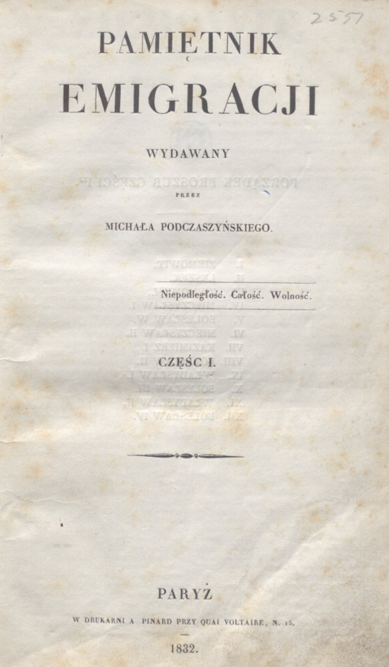 Pamiętnik Emigracji. Cz. 1, broszura 1 (1 lipca 1832) Ziemowit